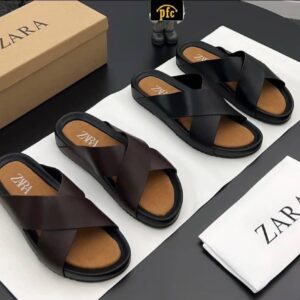 Zara Flat Criss-Cross Leather Slider Sandals | Levonteluxe
