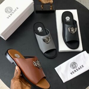 Versace Men’s Leather Slide Sandals | Levonteluxe