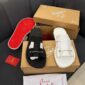 Luxury Christian Louboutin sandals in black and white, displayed with box and accessories, epitomizing high-class products for the elite in Nigeria.